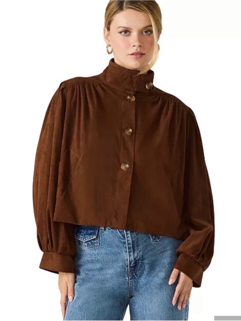Steve Madden Chocolate Brown Cropped Button-Up Bomber Jacket